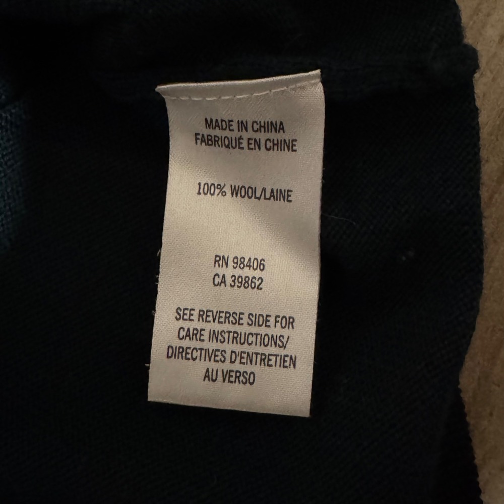 Theory Womens Forest Green 100% Wool Crew Neck Sweater Black Trim Size L - Picture 4 of 6